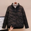 The 2022 new product Xiangyun embossed down cotton-padded jacket for women is a short, fashionable stand-up collar lightweight cotton-padded jacket for women details Picture